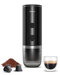 Amjdcoe Portable Espresso Maker, 20 Bar Electric Espresso Machine for Travel, Camping, Rechargeable USB-C Mini Coffee Maker for NS Capsule Pods and Ground Coffee, Matte Black