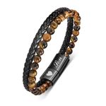 TempBeau Mens Bracelets Leather Son Wristband : Tiger Eye Bracelet Multi Layer Wristband for Men Genuine Leather Bracelet Hand Chain 9mm Lava Rock Beads for Daddy Son Brother