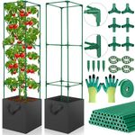 2 Pack Tomato Cages for Garden, 49 Inch Tall Tomato Cage with 7 Gallon Planter Bags, Plant Support Trellis Frames for Garden Cucumber Vegetables Plants Climbing Outdoor Indoor