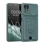 kwmobile Plastic Case Compatible with Xiaomi Redmi Note 11 Pro/Note 11 Pro (5G) / Note 12 Pro (4G) - Case with Metal Stand Card Slot Finger Holder - Moss Green