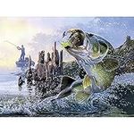 Bass Fishing 3D Poster Wall Art Décor Print | 15.7x11.8 | Life Like 3D Lenticular Holographic Posters | Cool Modern Pictures | Large Mouth Bass Jumping for a Fisherman?s Lure Men?s Man Cave Gifts