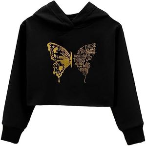 G-Amber Kids Crop Tops Girls Hoodies Cute letters Long Sleeve Fashion Sweatshirts, Black1- Butterfly, 10-13 Years