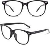 CGID CN81 Fake Glasses Women Men Large Oversized Clear Lens Horn Rimmed Glasses 100% UV400 Protection,Glossy Black