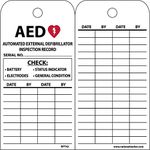 NMC RPT43 AED AUTOMATED External DEFIBRILLATOR Inspection Record Tag - [Pack of 25] 3 in. x 6 in. 2 Side Vinyl Inspection Tag with Black Text on White Base