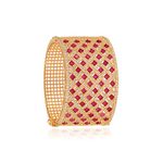 Ratnavali Jewels Rose Gold Siver Plated Red Green Pink White American Diamond CZ Stone Openable Hand Kada Bracelet for Women/Girls