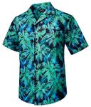 HISDERN Mens Hawaiian Shirts Summer Short Sleeve Casual Hawaii Shirt for Men Palm Tree Print Funky Button Down Regular Fit Cuban Collar Beach Aloha Shirt Black/Green/Blue S