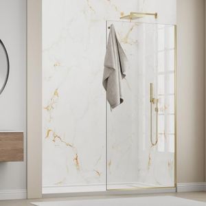 36" W x 76" H Fixed Shower Glass Panel, 3/8"(10mm), Hook, Brushed Gold