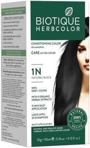 Biotique Herbcolor Conditioning Hair Colour l Ammonia Free Hair Color l 9 Organic Herbal Extracts l Natural and Healthy Shine l 50g + 110ml| Natural Black 1N (Pack of 1)