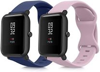 kwmobile Silicone Bands Compatible with Huami Amazfit Bip/Bip Lite/Bip U/Pop (Set of 2) - Size S 5.5-7.9 inches (14-19.8 cm) - Dark Blue/Dusty Pink