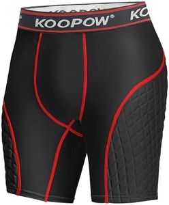KOOPOW Boys' Sliding Shorts Youth Padded Slider Shorts Sliding Pads with Cup Pocket for Baseball, Football, Lacrosse, Hockey, Black Red5,S
