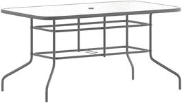 Flash Furniture Tory 31.5" x 55" Rectangular Tempered Glass Metal Table with Umbrella Hole, Silver