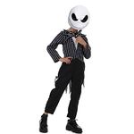 nezababy Kid Jack Costume Boys Skeleton Mask Nightmare Christmas Jumpsuit Cosplay Outfits Props for Halloween (Jack Costume, L/140)