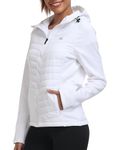 MoFiz Women's Insulated Hiking Jacket Breathable Hooded Hybrid Puffer Coat Warm Stylish Athletic Jacket with Zipper Pockets White S