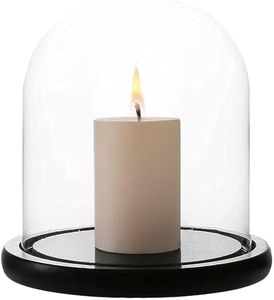 WHOLE HOUSEWARES | Decorative Clear Glass Dome | Cloche Glass Dome for DIY Snow Globes | Tabletop Centerpiece | Cloche Bell Jar Display Case | Black MDF Base, 5.7" D X 6.5" H