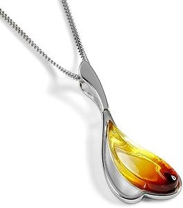 HENRYKA 925 Sterling Silver Sunset Necklace with Genuine Cognac Baltic Amber | Pendant Accessory | Hypoallergenic Women's Jewellery & Gift with Box for Her, Silver Amber, Amber