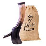 Divit Genuine Viking Drinking Horn with Horn Stand | Authentic Medieval Beer Drinking Horn | Brass Adornments & Burlap Gift Sack Included | 16 oz (475 ml) Capacity | (Wolf, Polished)