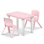 HAPPY BEAR Table and Chair Set for Kids Strong & Durable Plastic Made Rectangle Table with Box Space for Stationery 3 Level Height Adjustable (T&C2 - Pink)