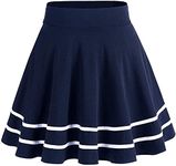 FRAULEIN Girl's/Women's Classic Stretchy All Time Trendy Striped Solid Skater Skirts with Attached Inner Shorts (3XL, Navy Blue Skater Stripes)