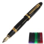 Jinhao 159 Fountain Pen with Original pen pouch and 5 colour Gullor ink cartridge - Black
