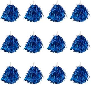 12Pcs Blue Metallic Cheerleader Pom Poms with Baton Handle, Cheering Hand Pom Poms for Kids Adults, Sports Team, Dance Party