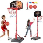 MXF Kids Basketball Hoop Stand with Dart Board, Height Adjustable 2.6ft-6.2ft, Portable Mini Basketball Hoop Set with Balls & Darts, 2 in 1 Indoor Outdoor Toys for Kids Toddlers Ages 4-8