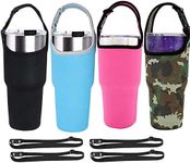 Gzingen 4 Pack Tumbler Carrier Holder Pouch with Shoulder Strap, for 30 oz YETI Rtic Atlin Ozark Trail Rambler Insulated Tumbler Coffee Cup, Portable Neoprene Sleeve with Carrying Handle