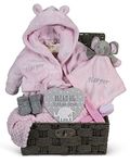 Hoolaroo Personalised Baby Gift Basket for Girls Pink Baby Large Gift Hamper Newborn Embroidered Elephant Comforter Blanket Baby Shower Special Unique New Baby Present Girl Soft Cute