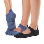 toesox Women's Bellarina Full Toe Grip Socks, Multi Pack - Non-Slip Pilates Socks, Yoga Socks with Grips, Barre Socks, Black & Heather Navy, Small