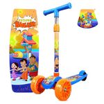 Kidsmate Chhota Bheem® Kick Scooter with Broad PVC Wheels | Non-Slip Wide Deck with Push Brake Kids Scooter for Age 3+ Yrs | 4-Level Height Adjustable | Max User Weight 50Kg - Blue