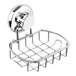 HASKO accessories Suction Soap Dish with Hooks | Powerful Vacuum Suction Cup Soap Holder | Soap Basket Sponge Holder for Bathroom & Kitchen (Polished Stainless Steel SS304)