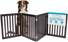 INTERNET'S BEST Dog Gate Indoor Freestanding Pet Barrier, Folding Wood Dog Fence, Extra Wide Doorway Puppy Gate, Indoor Animal Privacy Panel, Wooden Cat Fence - 4 Panel - 24", Espresso