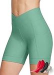 BALEAF Padded Bike Shorts Women, Biking Shorts 4D Padding Crossover Biker Underwear with Pockets Cycling Bicycle Spinning, 02-green, Small