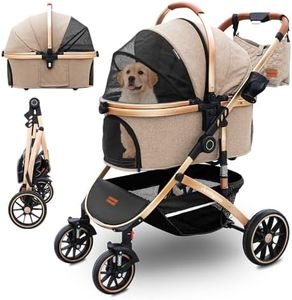 Pettingzoo Dog stroller with 4 Wheels, Folding Cat Stroller for Small/Medium/Large dogs & cats to 60 lbs, pet stroller with removable carrier, Storage BasketCup Holder,3 in1 Multifunctional Detachable