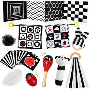 HappyKidsClub Jouet Bebe 0-12 Mois, Livre Carte Montessori Sensoriel en Tissu Noir et Blanc Bebe Cadeau Naissance Fille Garcon Jouets d'éveil Jeux Bebe