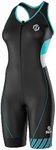 SLS3 Triathlon Suits Women - One Piece Tri Suit Women - Pro Womens Triathlon Suit - Premium Trisuit, No Shelf Bra (Black/Martinica Blue Stripes, Large)