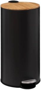Five - Poubelle 30 litres en Métal Noir et Couvercle en Bambou Naturéo