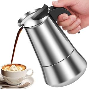 DJAPWPX Stainless Steel Moka Pot, Induction Stovetop Espresso Maker for Home - 450ml Italian Coffee Maker with Anti-Heat Handle, Easy Clean Classic Silver Percolator for Gas and Electric Stoves