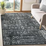 Morebes Vintage Washable Rugs for Living Room, Black 5x7 Area Rugs for Bedroom Non-Slip Indoor Rug, Soft Distressed Retro Floral Carpet for Entrance Apartment Dorm Dining Home Decor