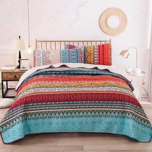 WONGS BEDDING Colcha Bohemia Colcha Boho Patrón Impreso Colcha Colcha Acolchada para Toda Temporada, Suave Edredón De Microfibra 220x240cm