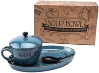 CGB Giftware | Soup Bowl Dish with Bread Serving Plate and Spoon Set | Blue Country Cottage Kitchen Rustic Style | Microwave and Dishwasher Safe | Individually Gift Boxed