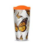 FREEHEART Trendy Not Spendy | Monarch Butterflies w/ Orange Lid Tumbler Cup 16 Oz | Fantastic Temperature Retention, Thermal Insulated! Dishwasher and Microwave Safe | Great Gift Idea