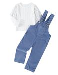 2pcs Baby Toddler Girl Clothes Ribbed Shirt Corduroy Suspender Overalls Pants Set