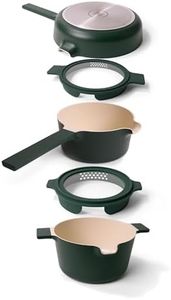 Alva Neat 5 in 1 Green Ceramic Nonstick Cookware Set All in One Space Saving Non Toxic Cookware PFAS, PFOA & PFTE Free, Frying Pan, Sauce Pan, Dutch Oven & Coaster, Pots and Pans Set for Cooking