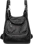 DEEVORCA Fashion Women Backpack Shoulder Bags Medium Casual Ladies Daypack Soft Multifunctional Handbag Travel Work Shopping Pu Leather Waterproof Multi Pocket Backpack Black