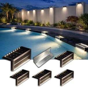 SHONELIGHTING Solar Pool Lights, IP67 Waterproof Step Lights for Outside, Heavy Duty Stainless-Steel Retaining Wall Light, Ultra-Thin & Anti-Trip 26LEDs in 2-Way for Path, Stair (Warm White, 6Pack)