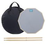 Practice Drum Pad and Sticks Set: 12 Inch Silent Snare Drums Pads Double Sided for Real Feel Practice Drumming with Storage Bag and 5A Drumsticks (12 inch Gray)