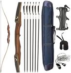 PMZ Archery Longbow Set, 65'' Wooden Takedown Professional Longbow for Hunting, Right Hand Traditional Bow for Adults Beginners to Advanced Outdoor Practice & Hunting, Right Hand, (30lbs)