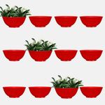 YUCCABE ITALIA SHERA Chick KTR 10 INCH Pack of 12 Pcs Plastic Flower Pot Unbreakable Round Shape Bowl Planter Suitable for Home Garden Seedling Indoor (Red)