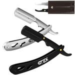 Cut Throat Razor Kit by GTEX - 2 Straight Razor with Leather Pouch - Matte Black and Silver Cutthroat Razors Men - Professional Barber Razor - Shaving Razor, Beard Razors