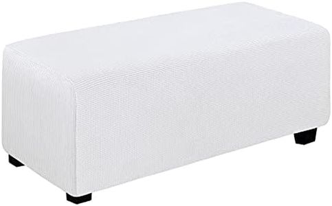 Easy-Going Stretch Ottoman Cover Folding Storage Stool Furniture Protector Soft Rectangle slipcover with Elastic Bottom(Ottoman X-Large,Snow White)